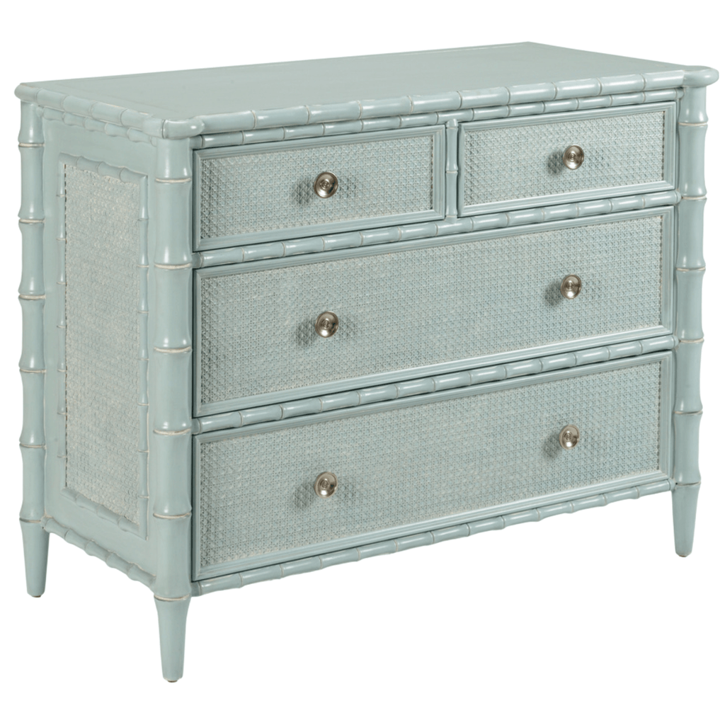 Blue Bamboo Four Drawer Chest With Woven Caning - Nightstands & Chests - The Well Appointed House