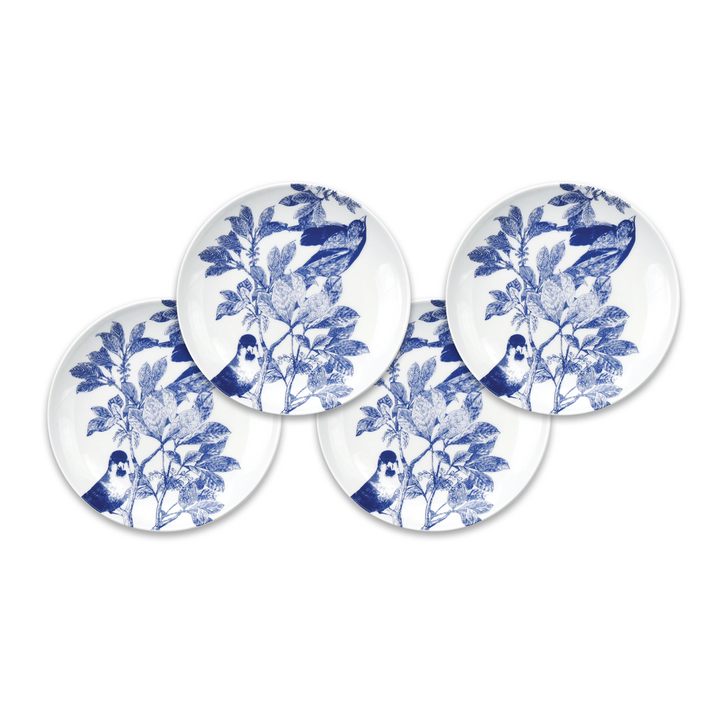 Set of 4 Blue Arbor Birds Canapé Plates - The Well Appointed House