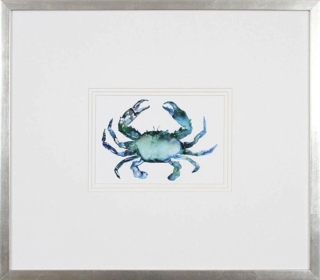 Blue Crab Lithograph Wall Art in Silver Frame - Paintings - The Well Appointed House
