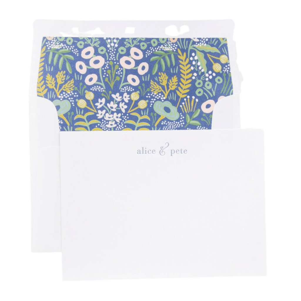 Blue Floral Chambray Personalized Letterpress Stationery - M271 - Stationery - The Well Appointed House