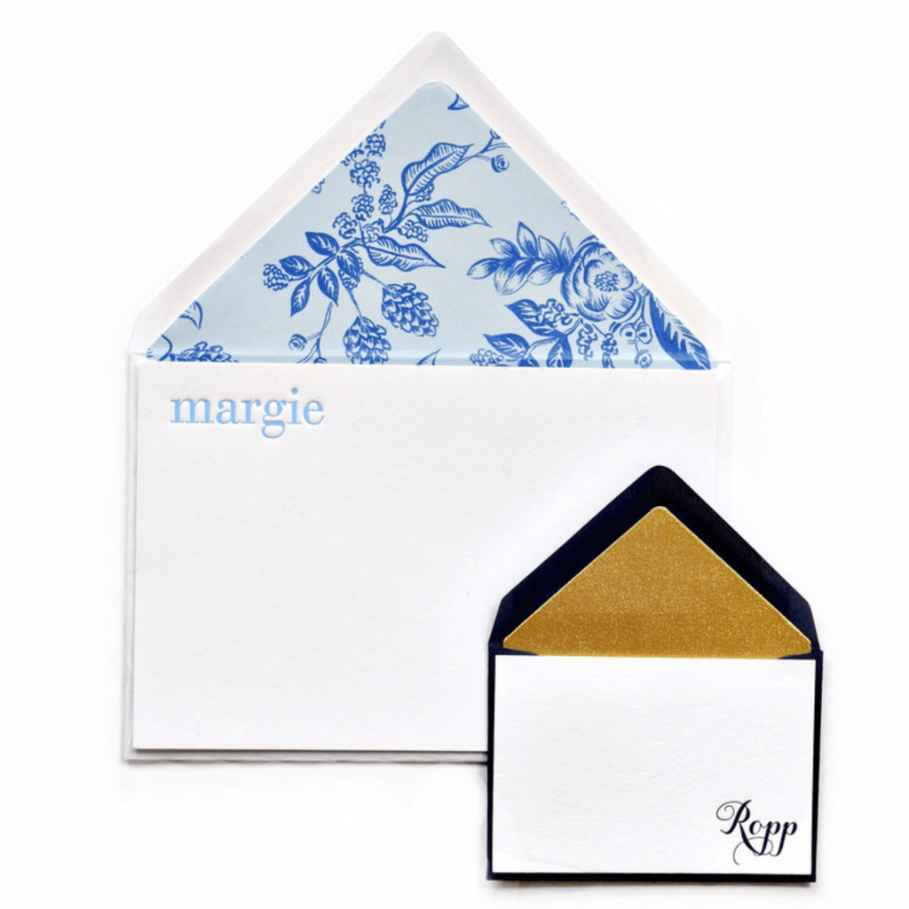 Blue Floral - Design 103 Personalized Letterpress Note & Enclosure Cards - Stationery - The Well Appointed House