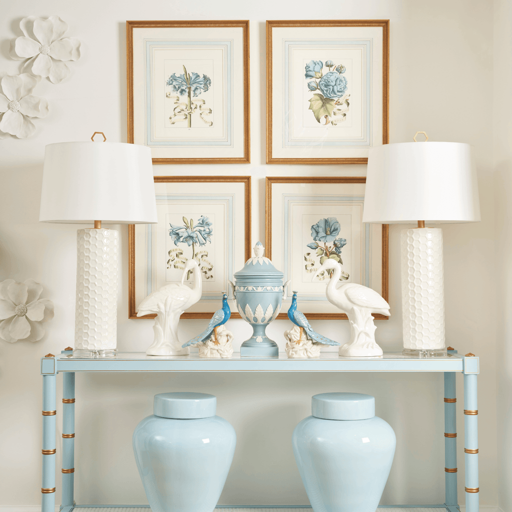 Blue Flowers with Ribbon Artwork in Gold Frame I - Paintings - The Well Appointed House