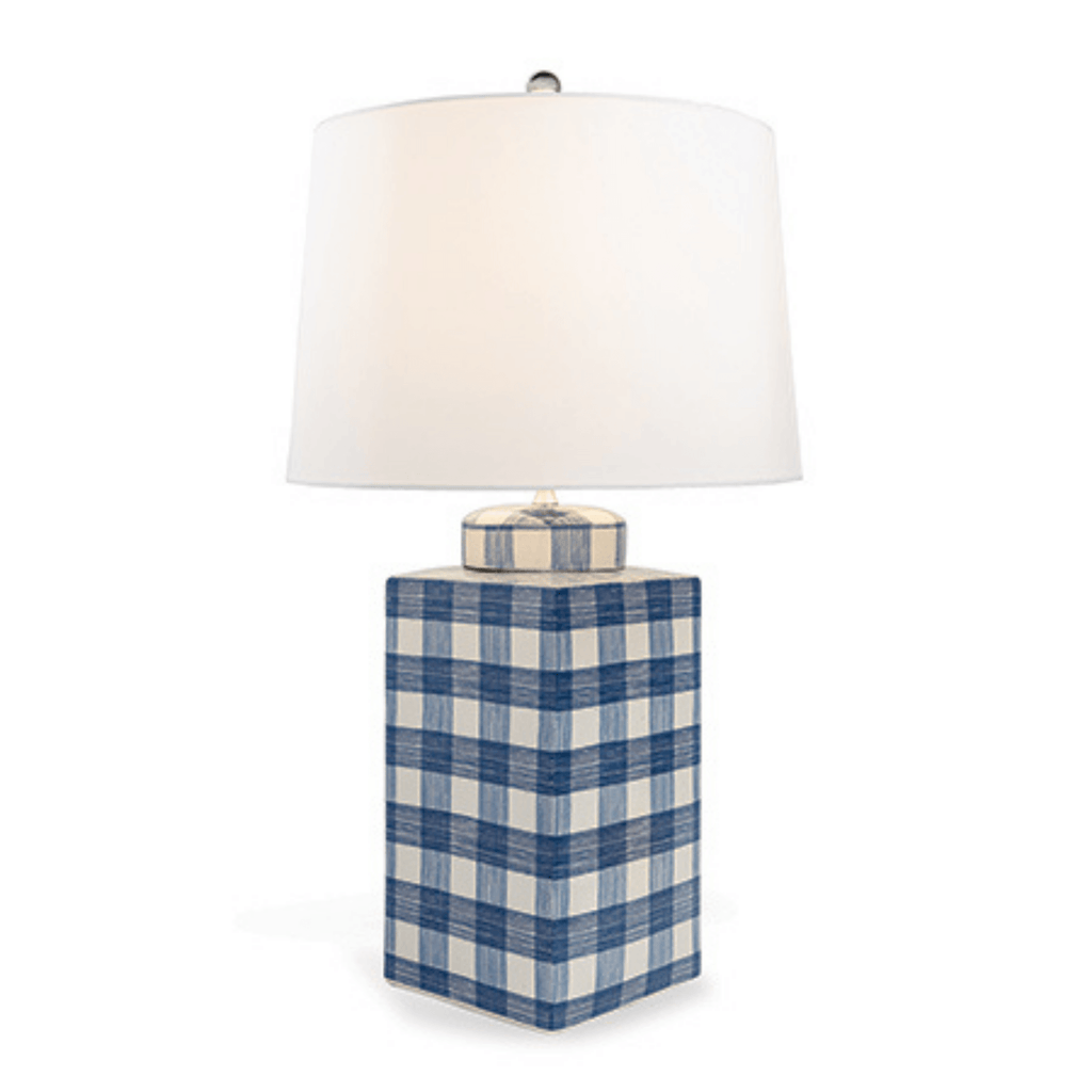 Blue Gingham Porcelain Lamp With Shade - Table Lamps - The Well Appointed House