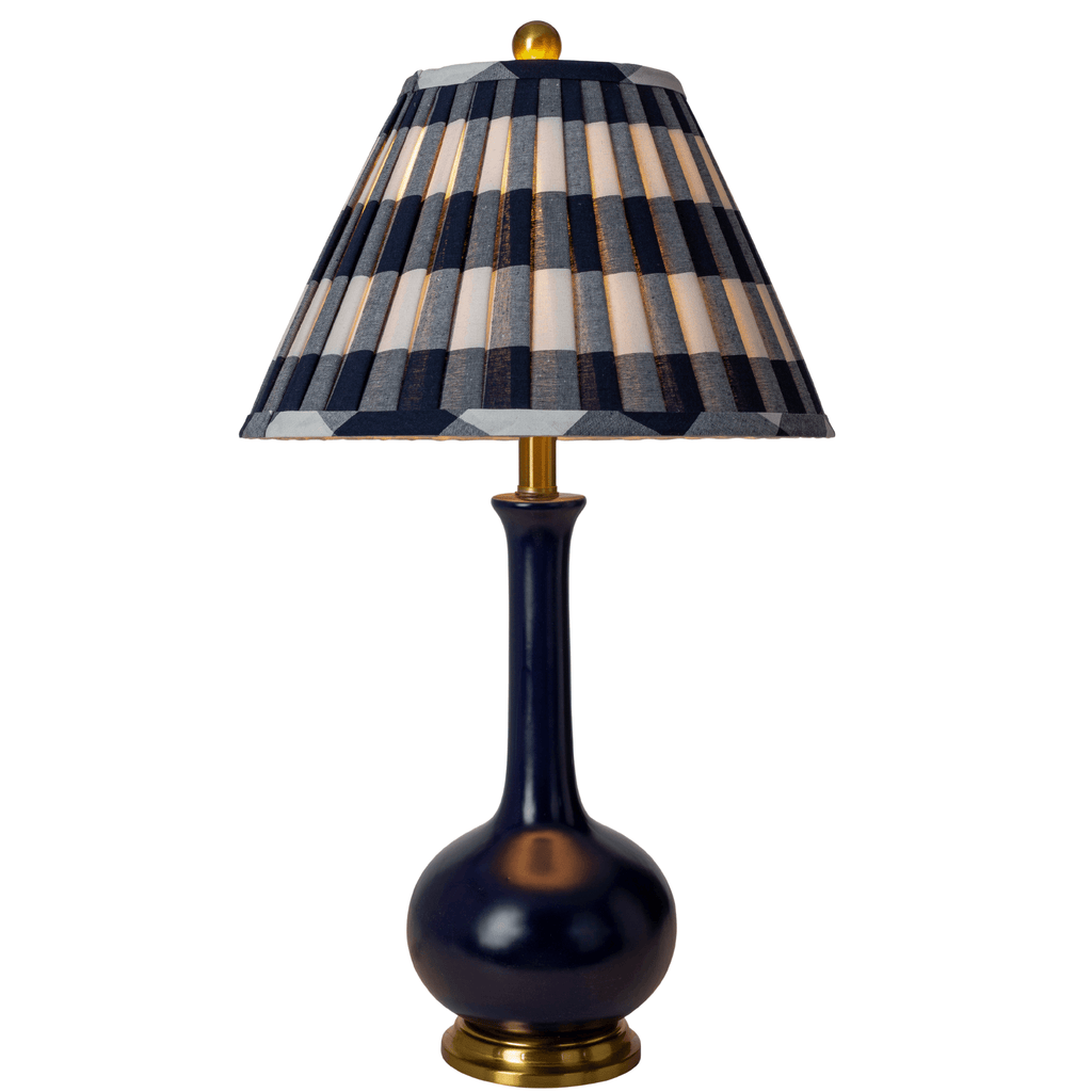 Blue Glazed Ceramic Table Lamp With Buffalo Plaid Shade - Table Lamps - The Well Appointed House