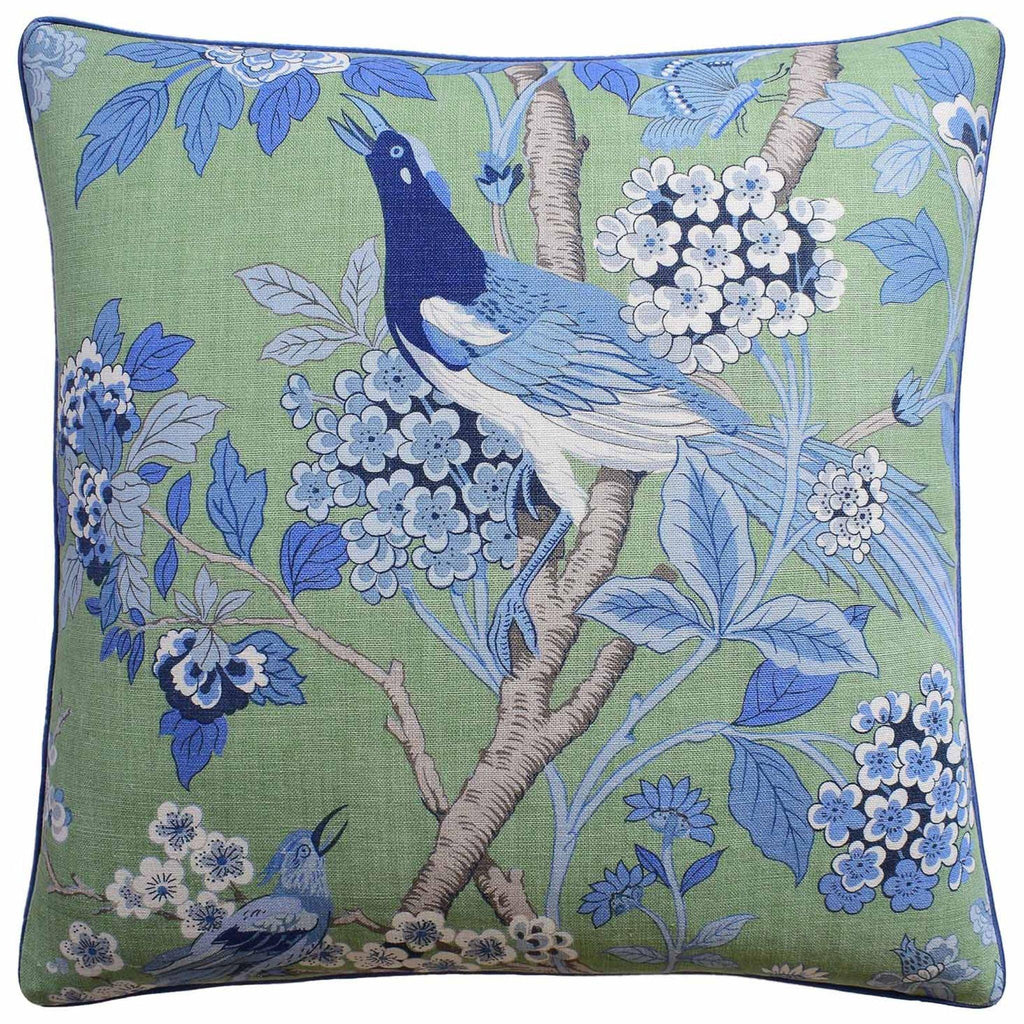 Blue Hydrangea and Bird Square Throw Pillow - Pillows - The Well Appointed House