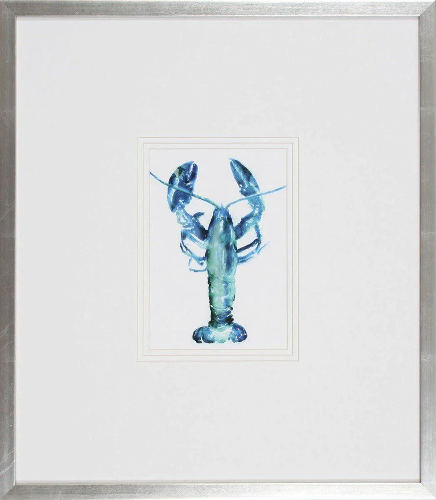 Blue Lobster Lithograph Wall Art in Silver Frame - Paintings - The Well Appointed House