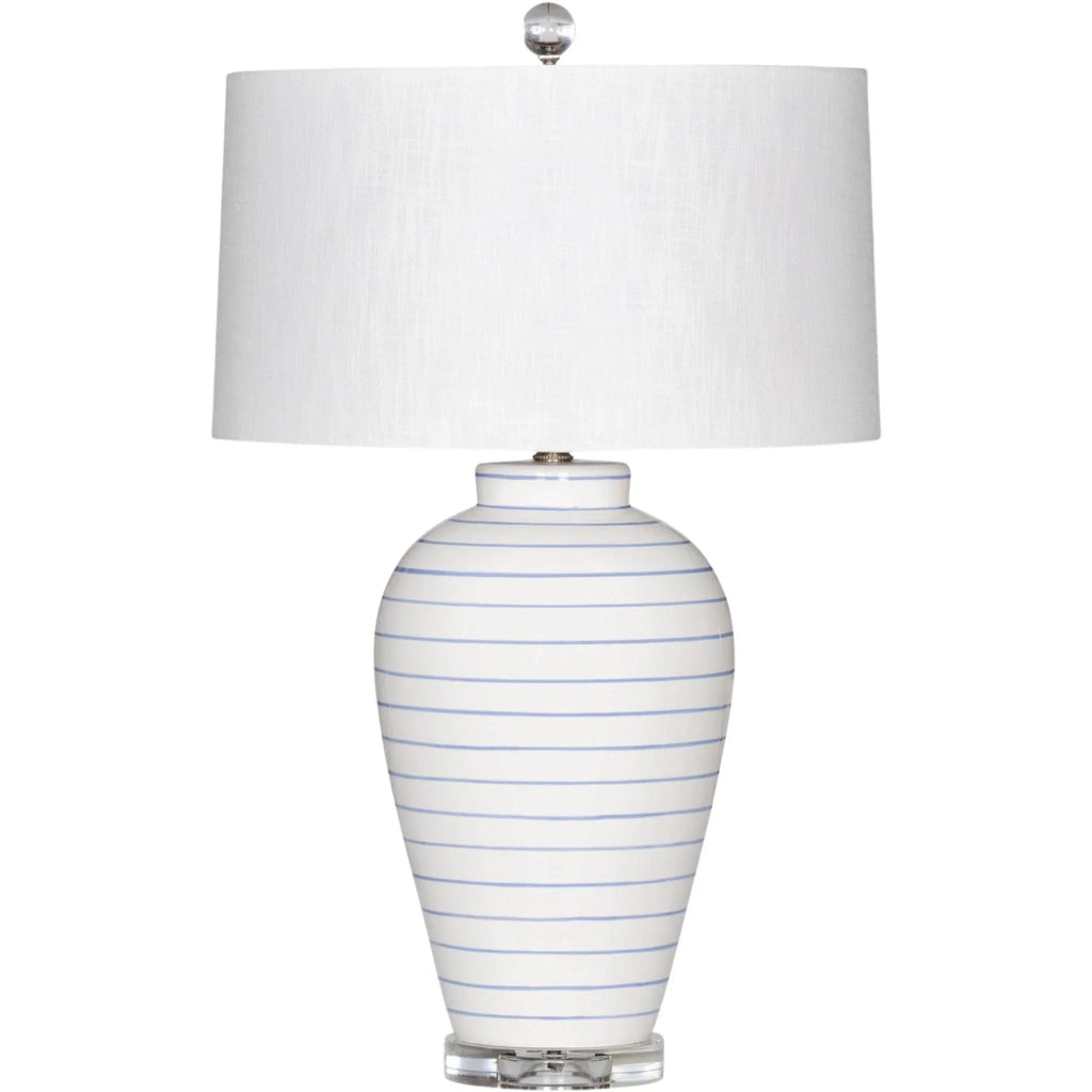 Blue Pinstripe Beach House Ceramic Table Lamp with White Linen Shade - Table Lamps - The Well Appointed House