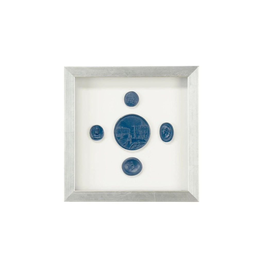 Blue Plaster Intaglios Small Wall Art in Contemporary Silver Leaf Frame - Framed Objects, Maps & Posters - The Well Appointed House