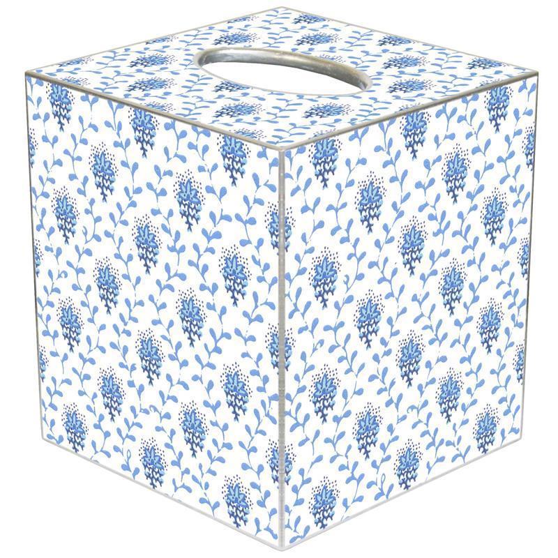 Blue Provincial Print Wastebasket and Optional Tissue Box Cover - Wastebasket Sets - The Well Appointed House