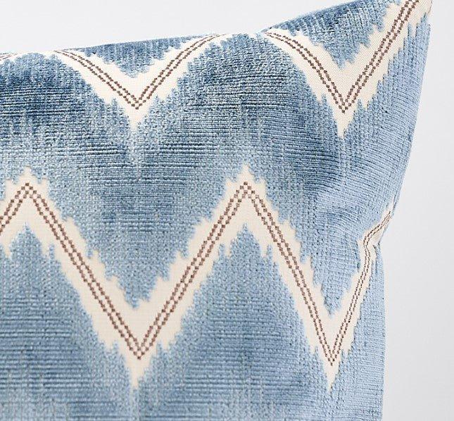 Blue Velvet Chevron Patterned 18" Throw Pillow - Pillows - The Well Appointed House