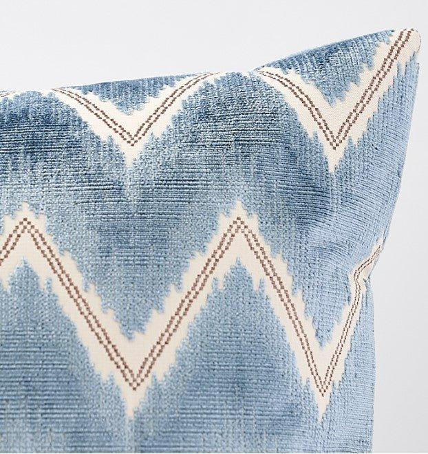 Blue Velvet Chevron Patterned 22" Throw Pillow - Pillows - The Well Appointed House