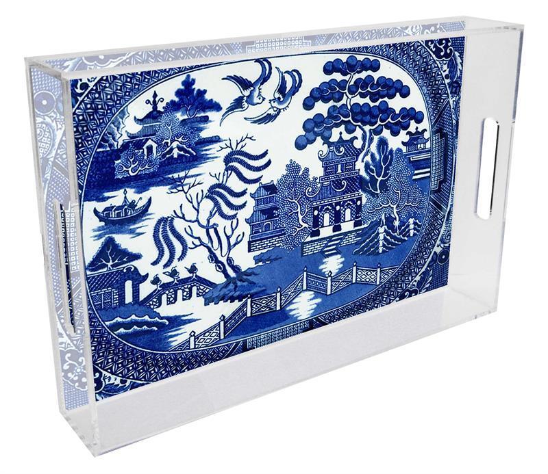 Blue Willow Lucite Tray, Available in Two Different Sizes - Decorative Trays - The Well Appointed House