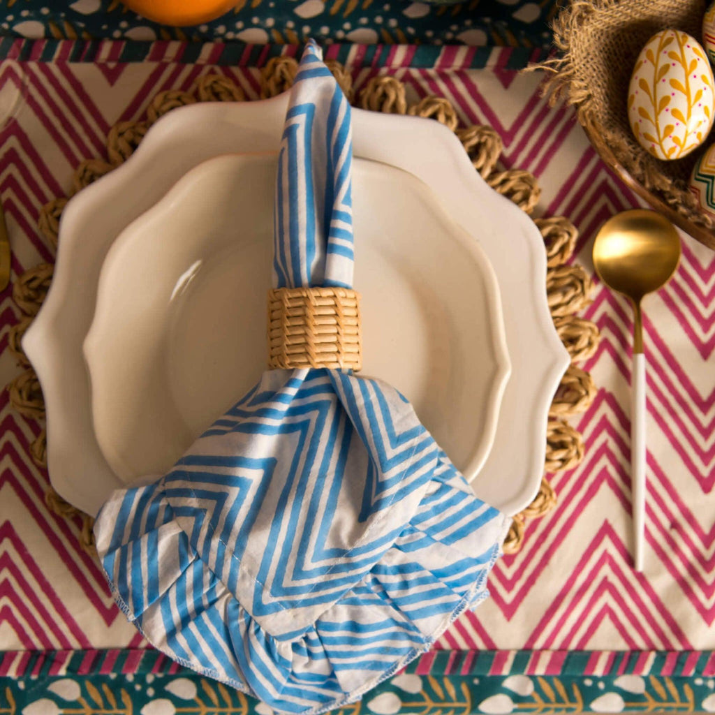 Blue Zigzag Ruffled Napkins, Set of 4 - Dinner Napkins - The Well Appointed House