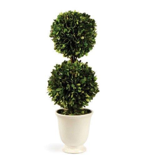 Boxwood Double Ball Topiary In Beaded White Pot - Florals & Greenery - The Well Appointed House