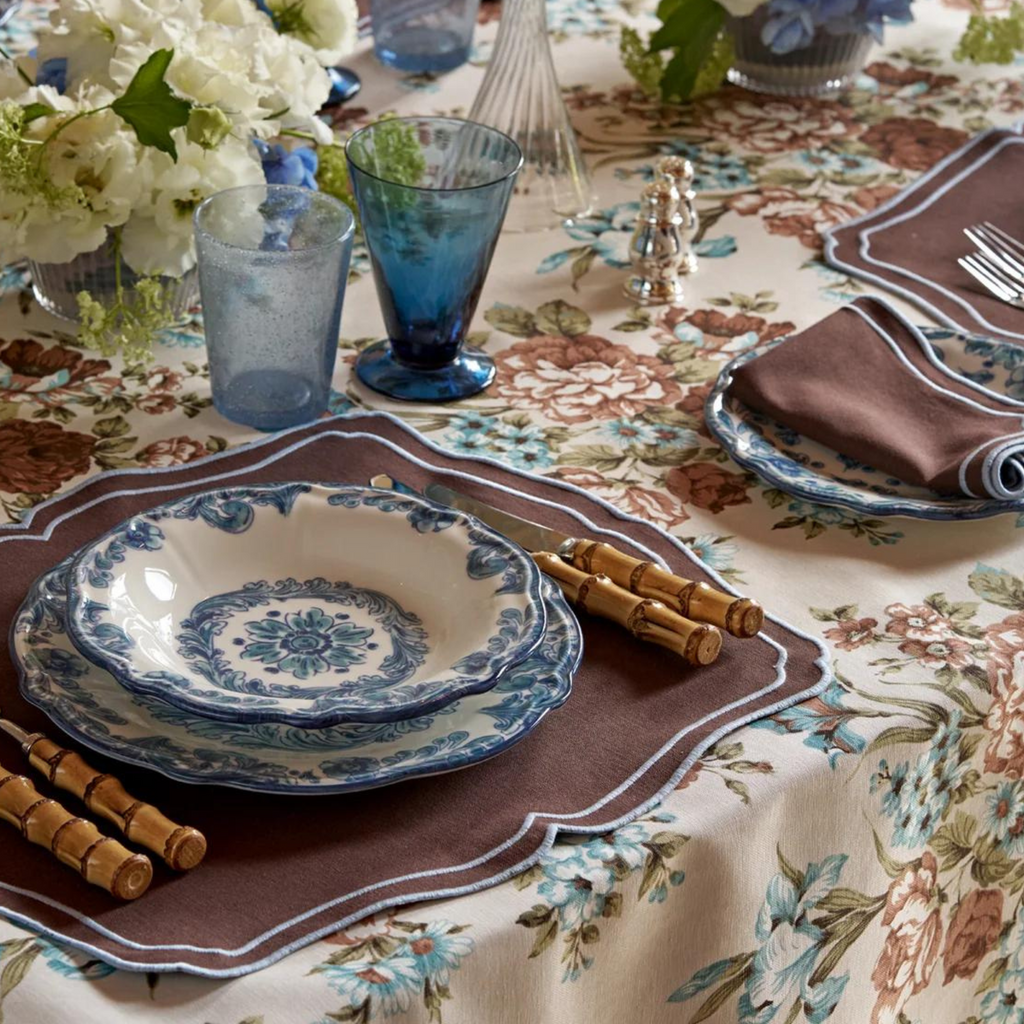 Brown And Turquoise Floral Design Tablecloth - The Well Appointed House 