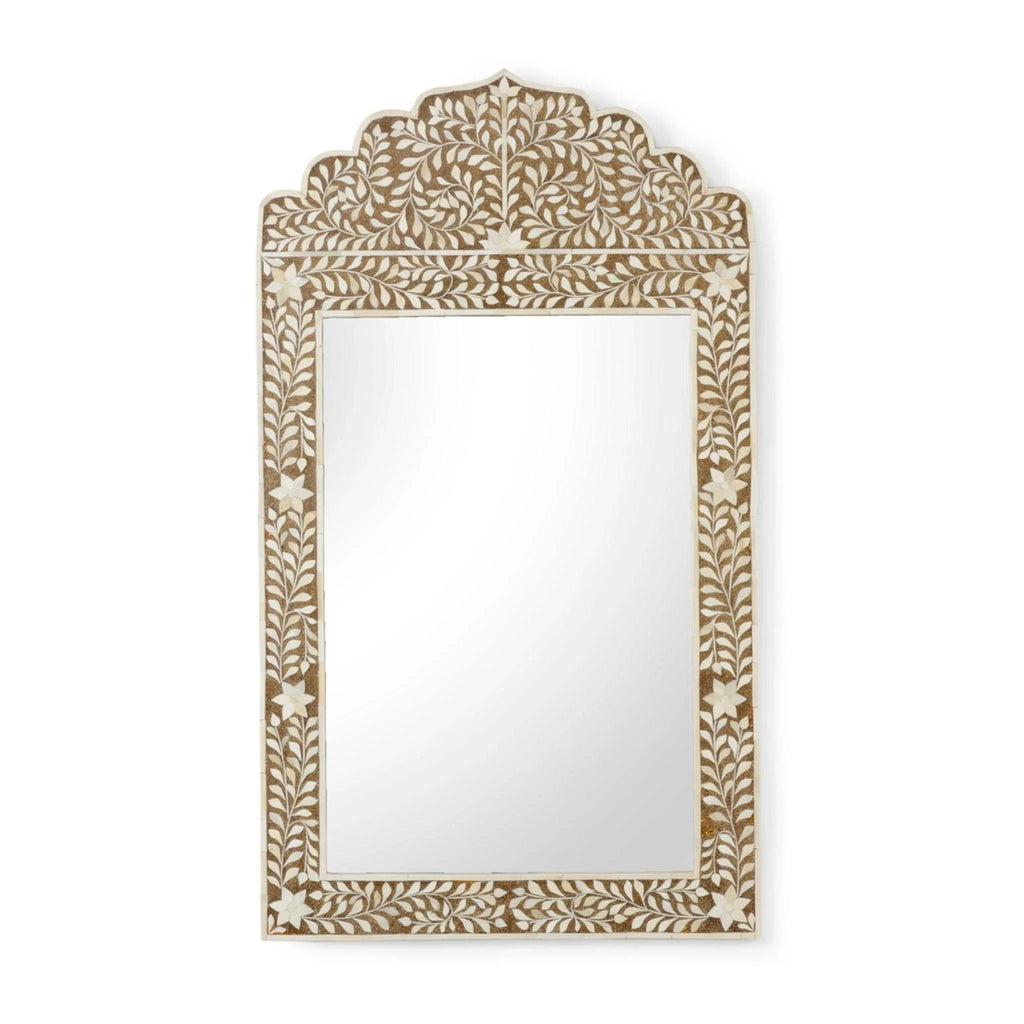 Brown and White Bone Inlay Wood Mirror - Wall Mirrors - The Well Appointed House