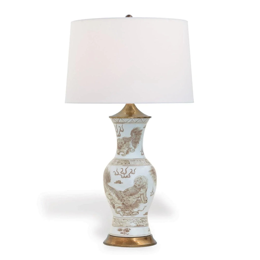 Brown and White Foo Dog Hand Painted Porcelain Lamp - Table Lamps - The Well Appointed House