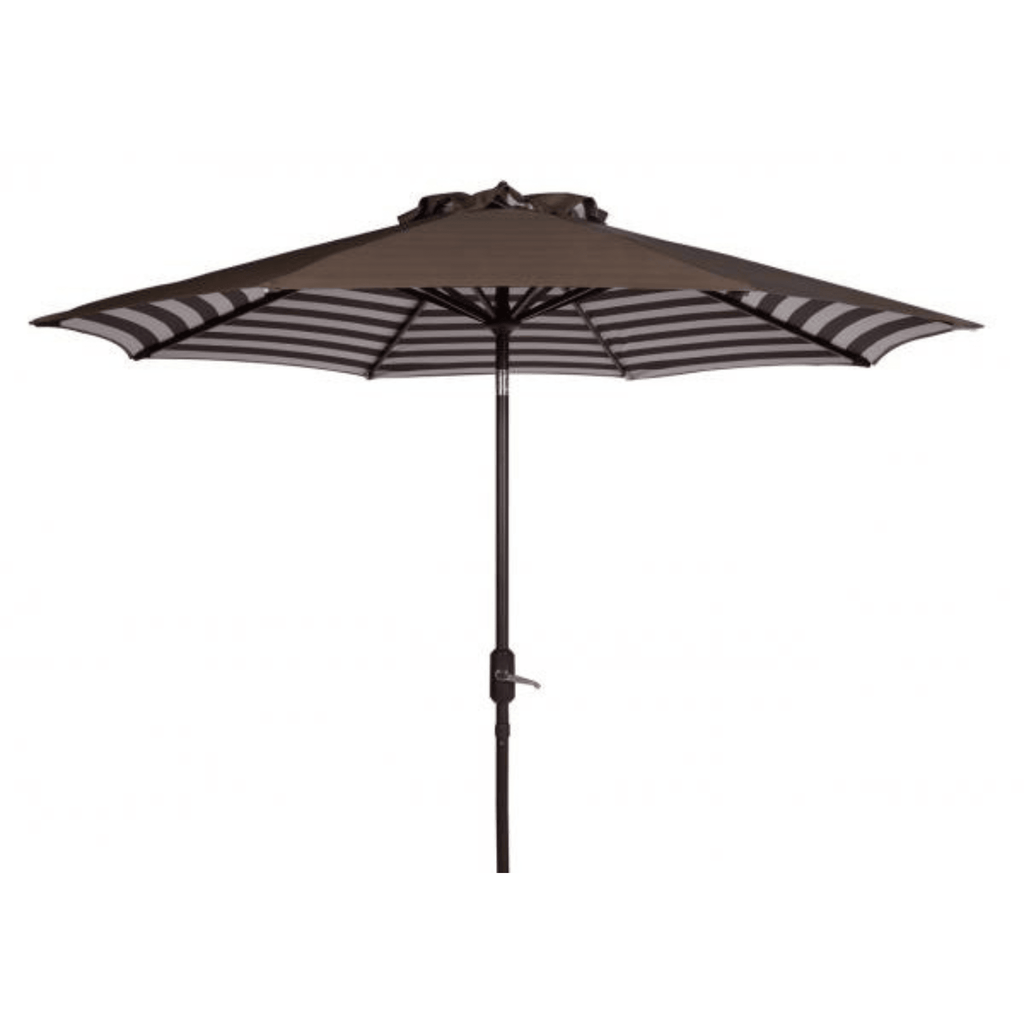 Brown and White Outdoor Crank Umbrella With Striped Interior - Outdoor Umbrellas - The Well Appointed House