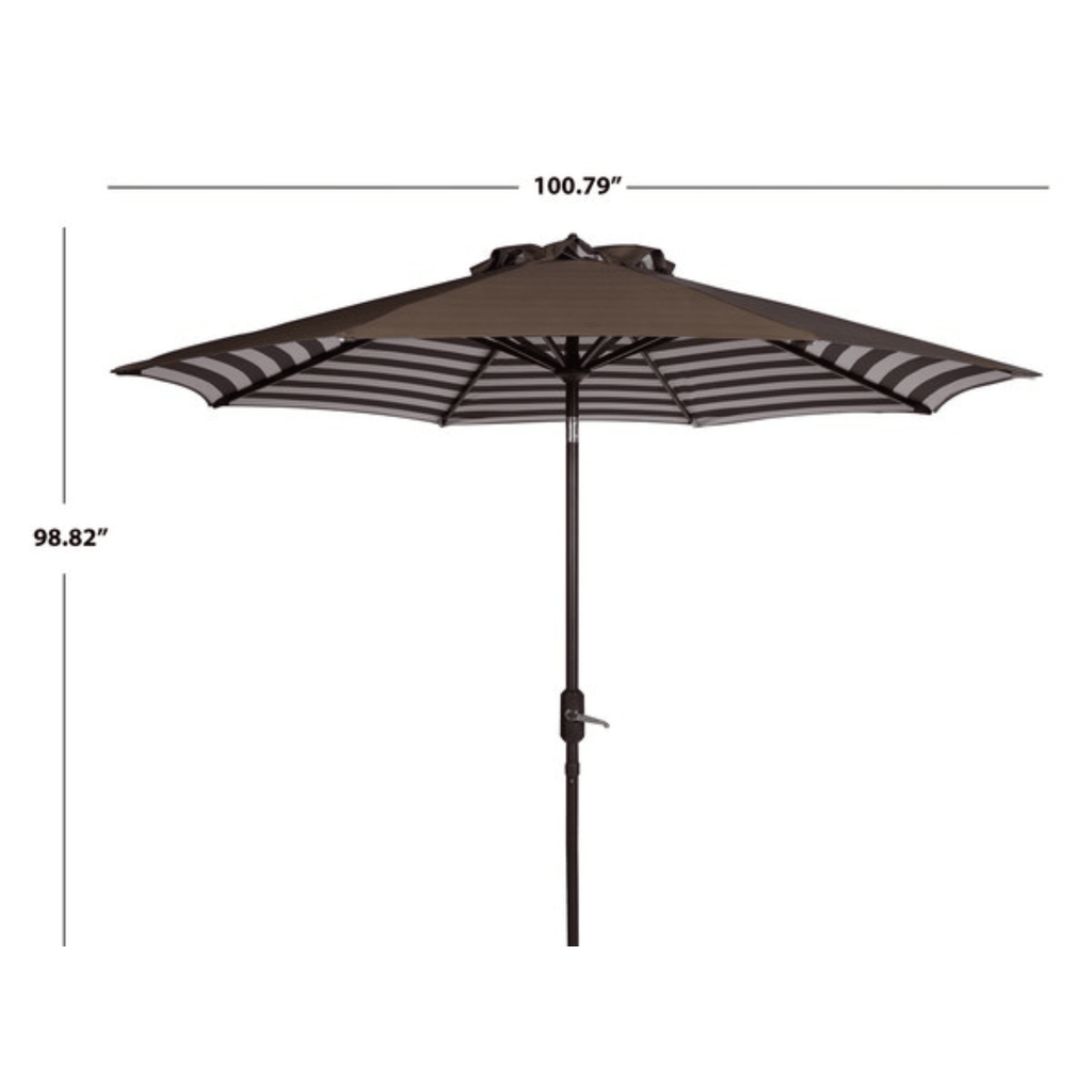 Brown and White Outdoor Crank Umbrella With Striped Interior - Outdoor Umbrellas - The Well Appointed House