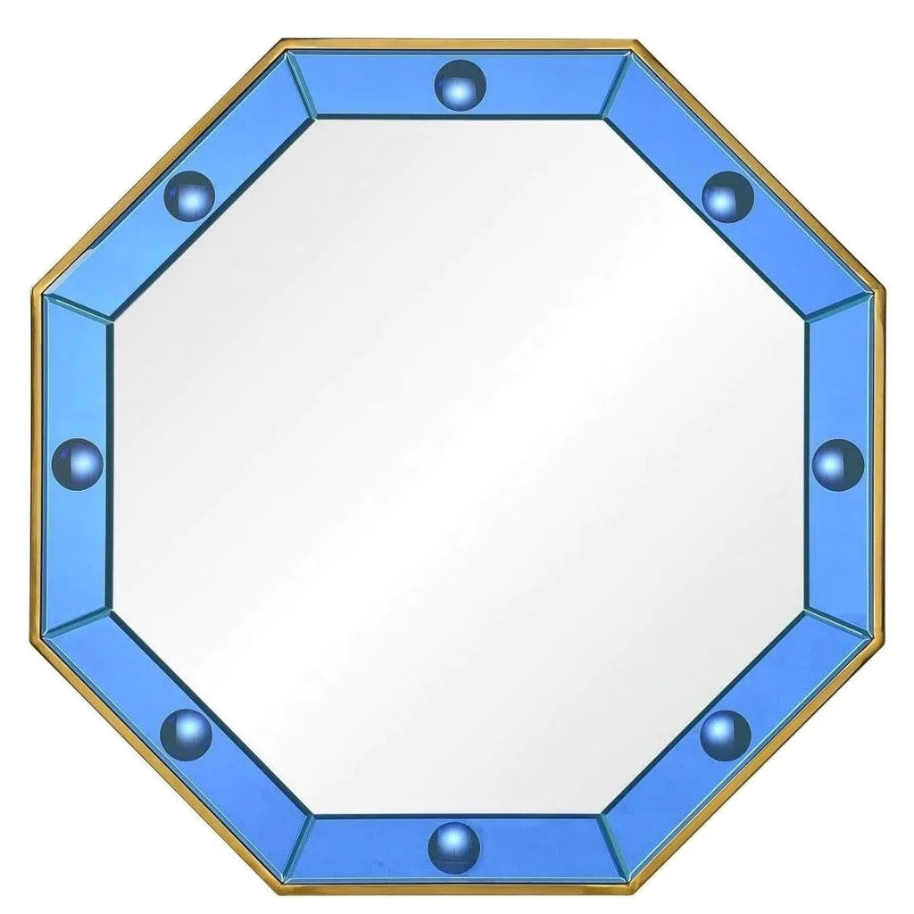 Bunny Williams Blue & Polished Brass Octagonal Wall Mirror - Wall Mirrors - The Well Appointed House