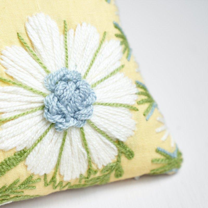Buttercup Yellow Marguerite Daisy Embroidered Lumbar Throw Pillow - Pillows - The Well Appointed House