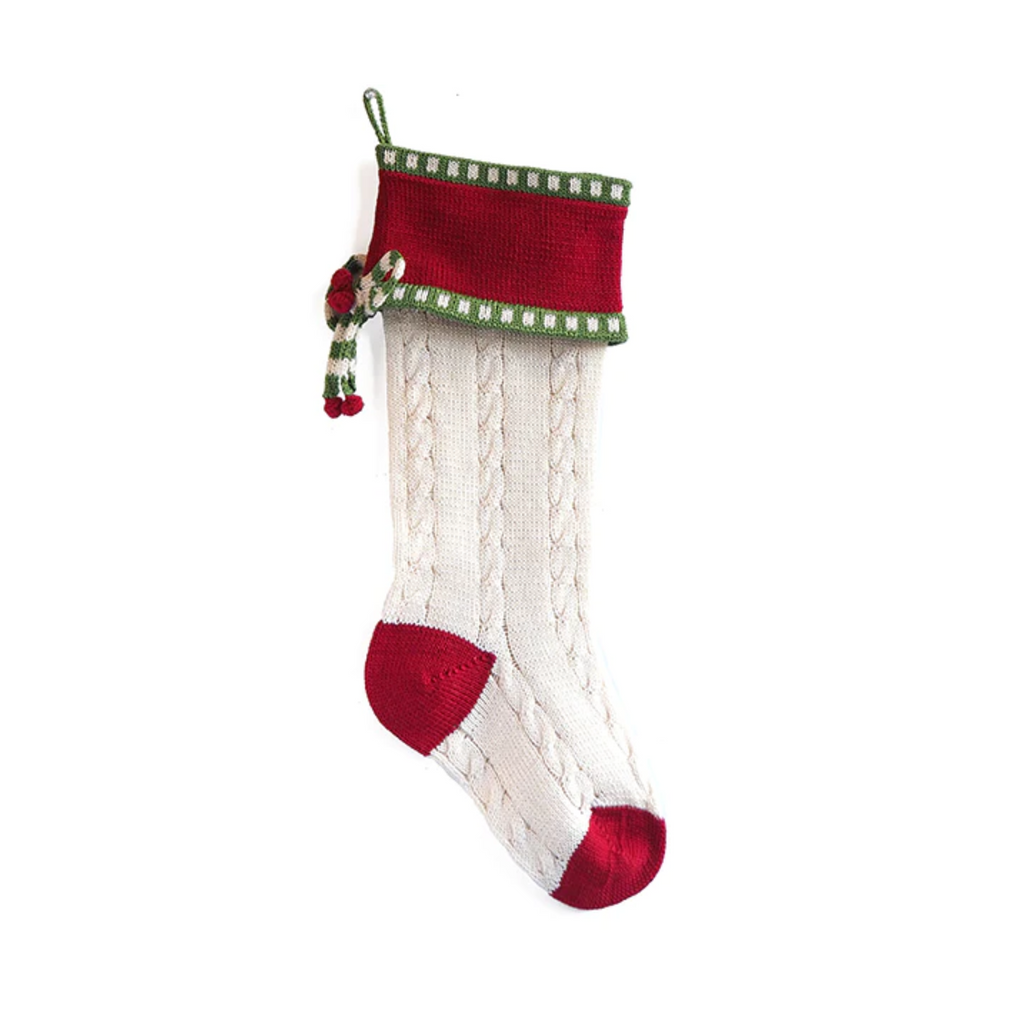 White Cable-Knit Bow Christmas Stocking - The Well Appointed House