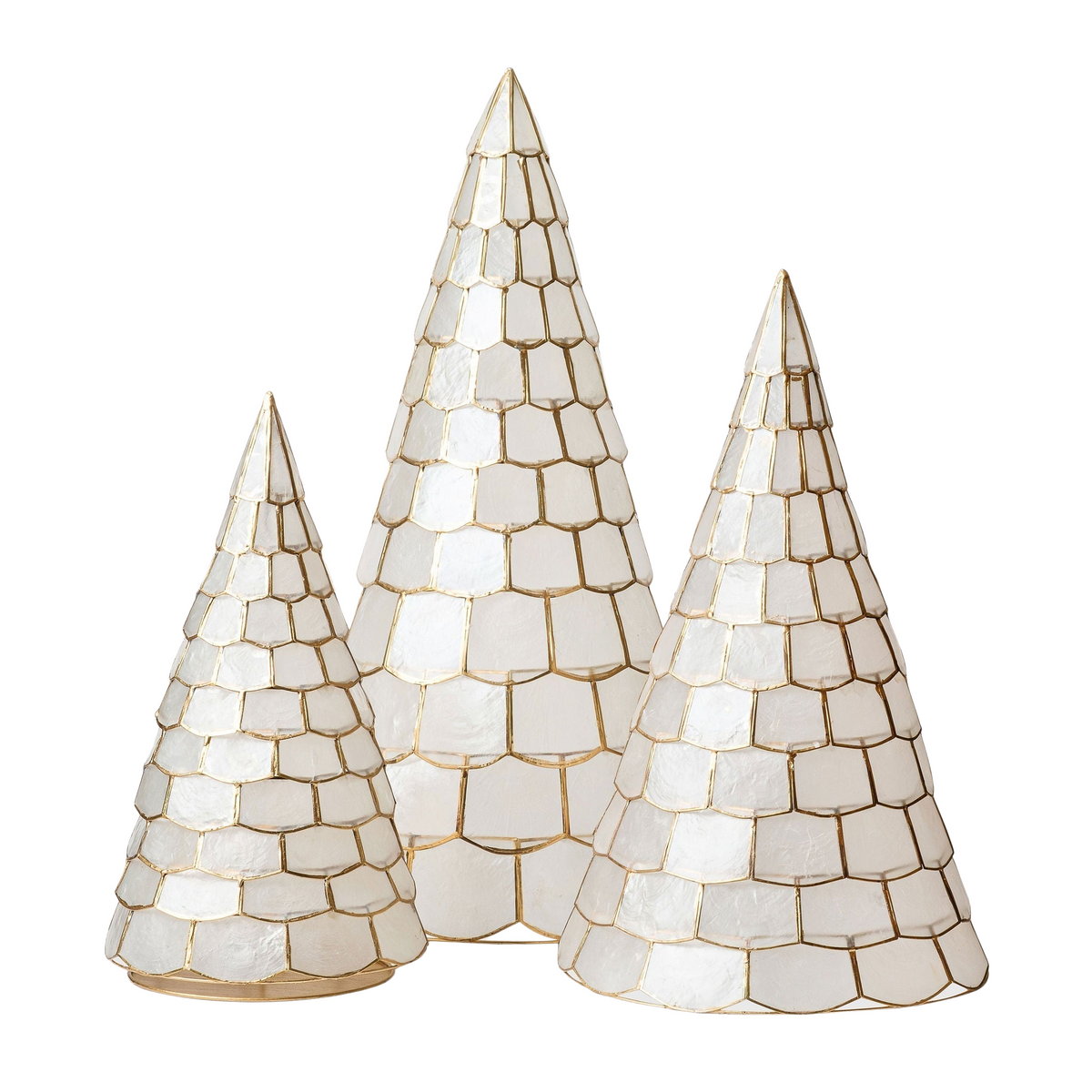 Capiz Shell Decorative Christmas Trees, Set of Three, White The Well