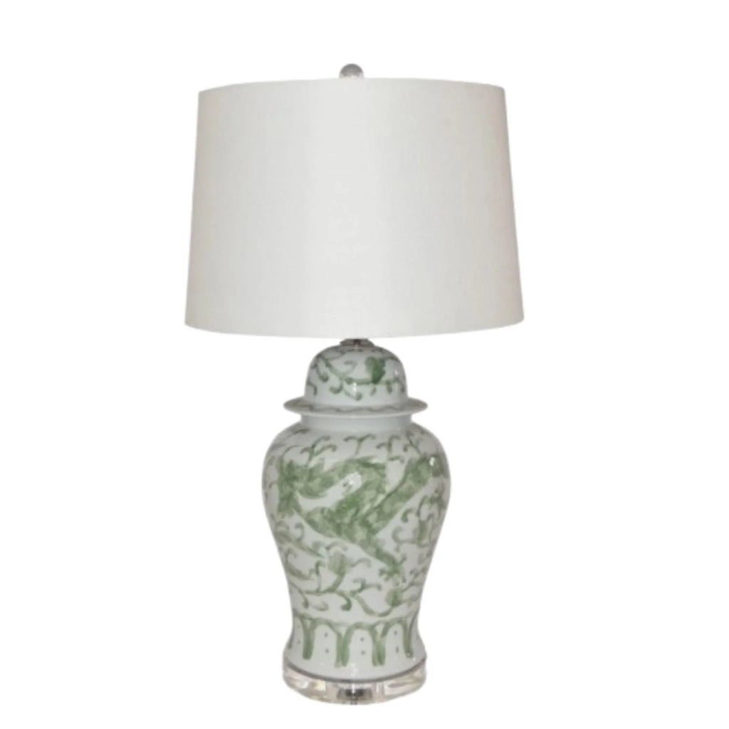 Celadon Dragon Motif Porcelain Temple Jar Table Lamp - Table Lamps - The Well Appointed House