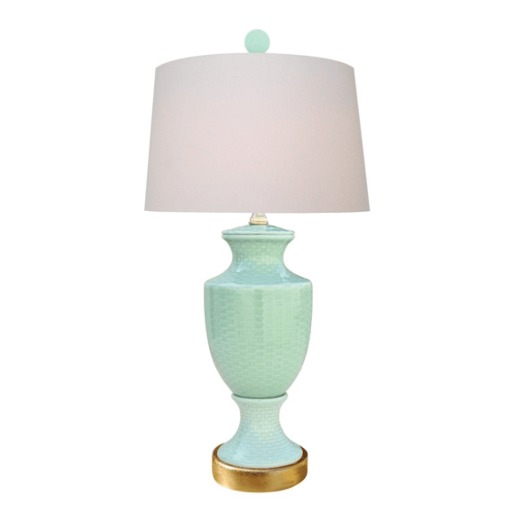Celadon Porcelain Vase Lamp With Gold Leaf Base - Table Lamps - The Well Appointed House