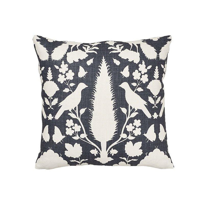 Charcoal Grey Chenonceau Flora & Fauna Silhouette 18" Linen Throw Pillow - Pillows - The Well Appointed House