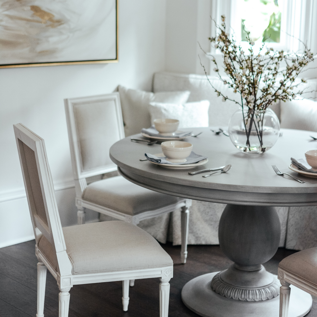 Charlotte Pedestal Table in Aged French Grey - The Well Appointed House