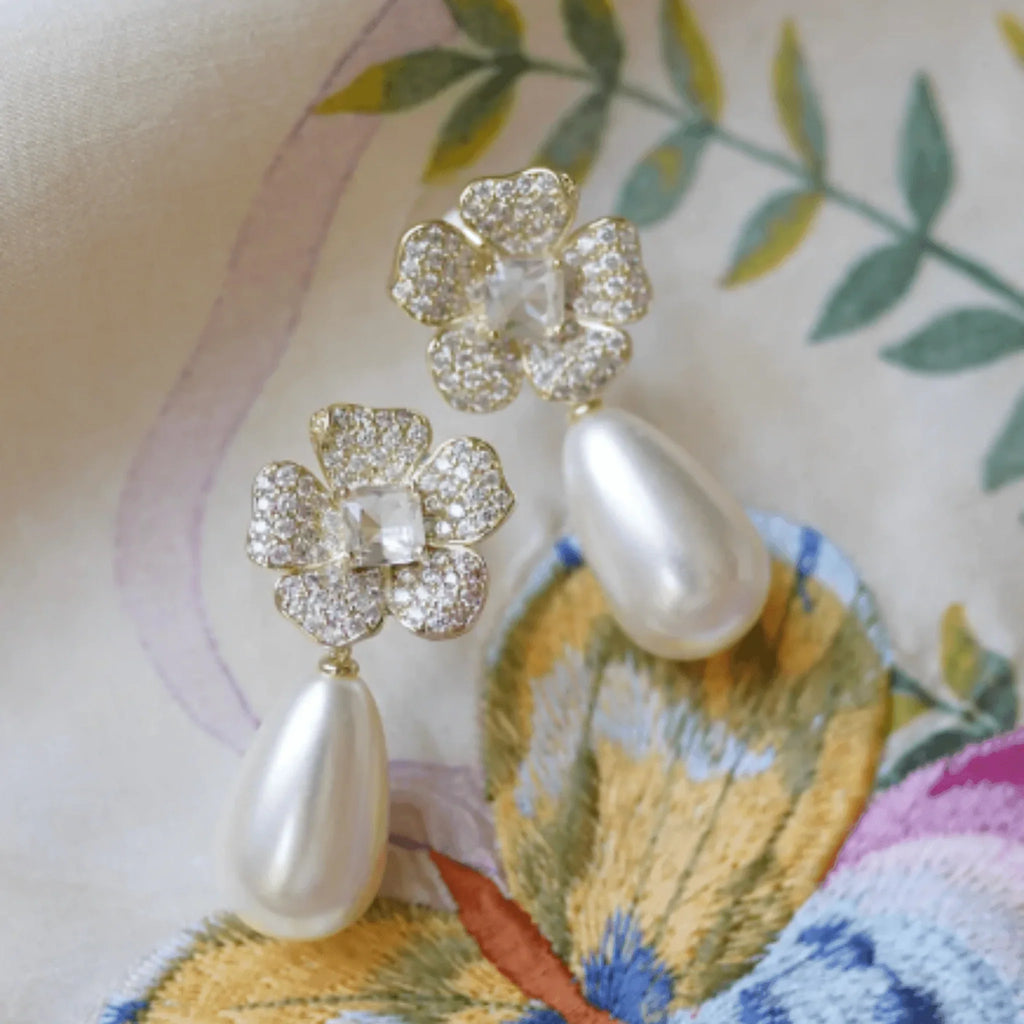Chelsea Garden Flower With Pearly Teardrop Earrings - Gifts for Her - The Well Appointed House
