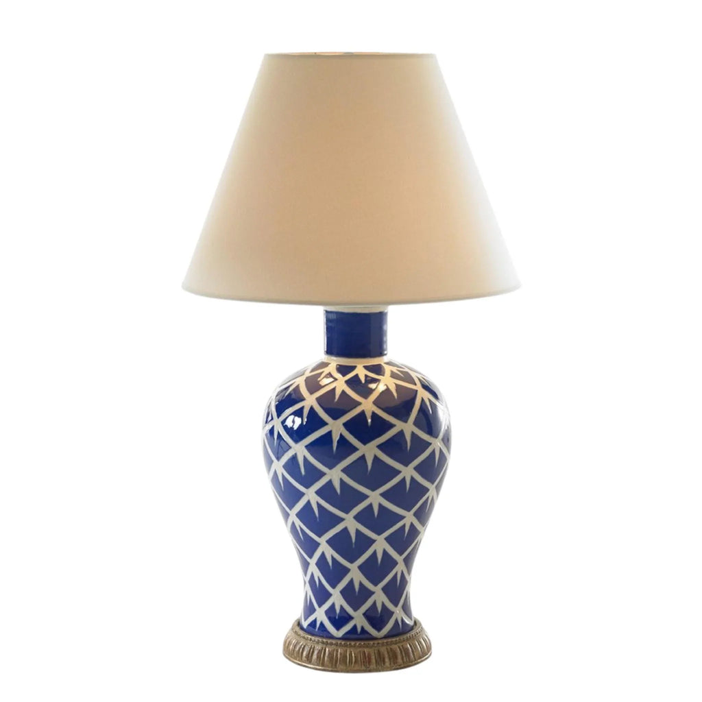 Chicken Feather Ceramic Lamp in Blue & White - Table Lamps - The Well Appointed House