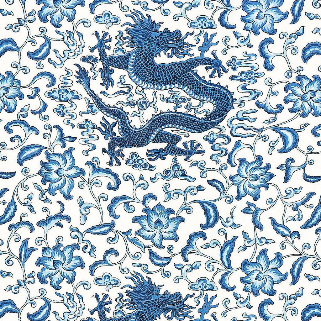 Chien Dragon Scalamandre Linen Fabric in Indigo - Fabric by the Yard - The Well Appointed House