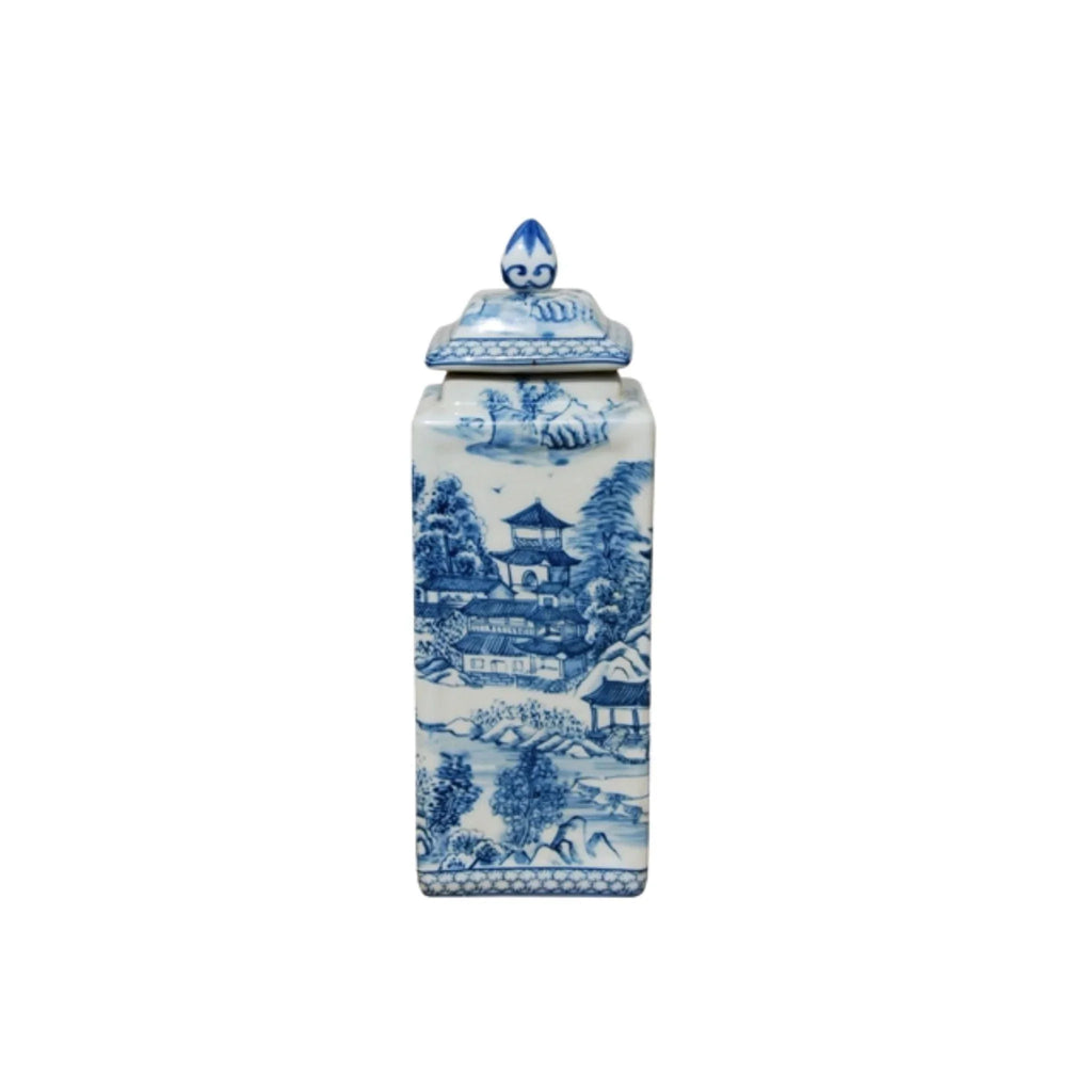 Chinoiserie Porcelain Square Jar - Vases & Jars - The Well Appointed House