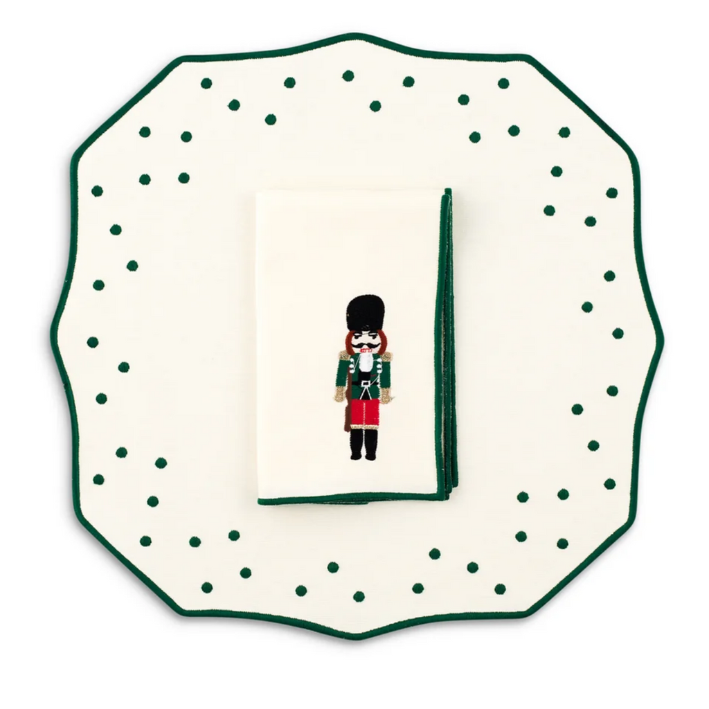 Embroidered Nutcracker With Green Accents Placemat & Napkin Set - The Well Appointed House