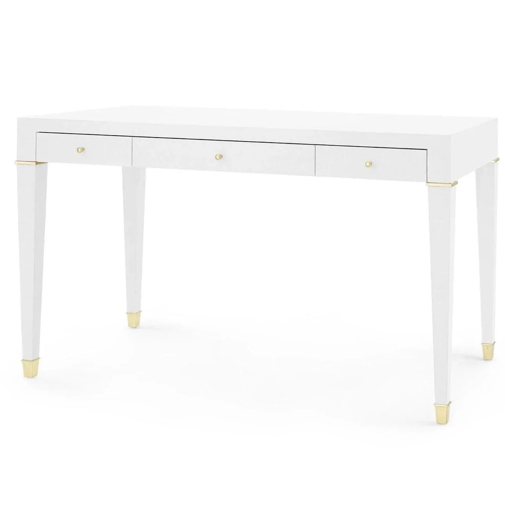 Claudette Desk in Cream Lacquered Linen Wrap with Brass Accents - Desks & Desk Chairs - The Well Appointed House