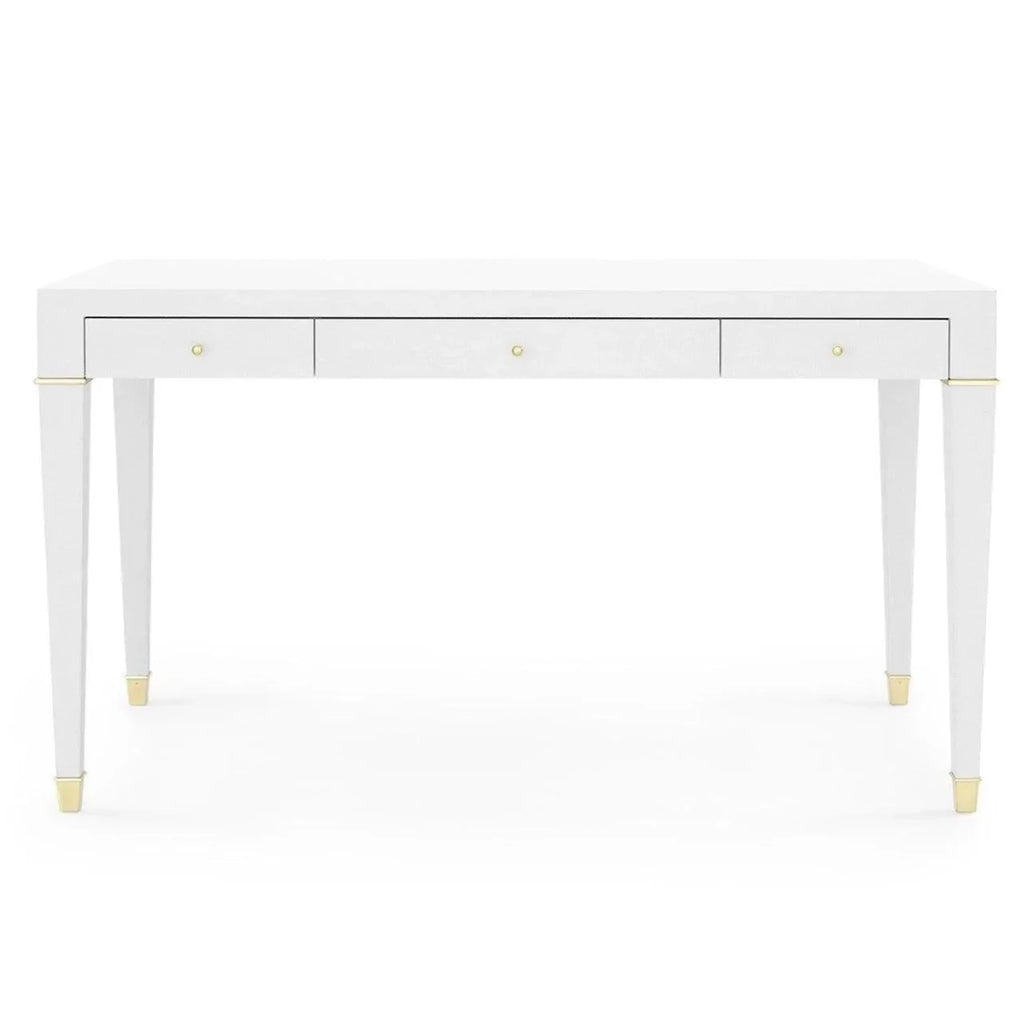 Claudette Desk in Cream Lacquered Linen Wrap with Brass Accents - Desks & Desk Chairs - The Well Appointed House