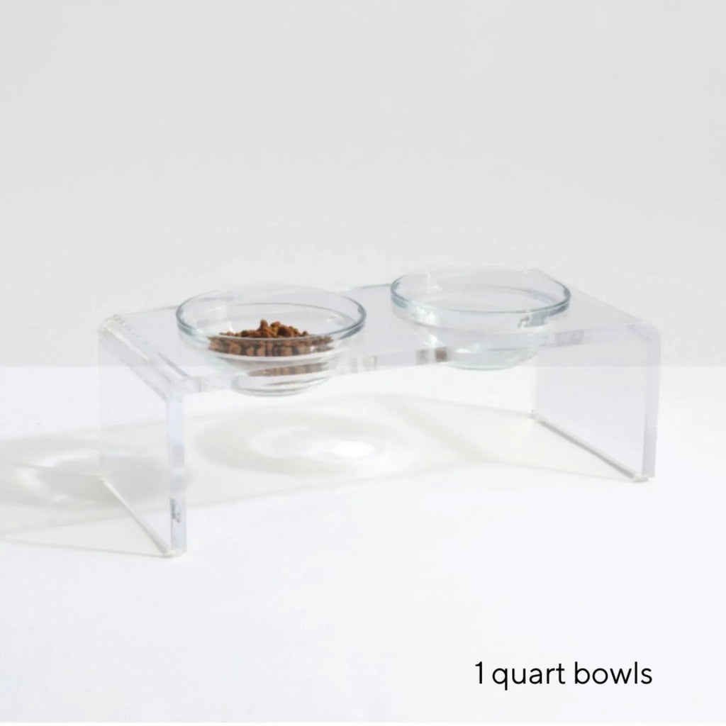 Clear Double Dog Bowl Feeder with 1 Quart Glass Bowls - Pet Accessories - The Well Appointed House