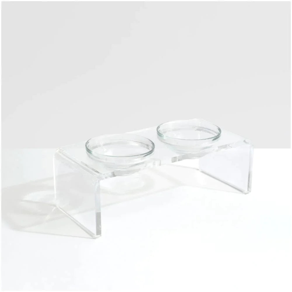 Clear Double Dog Bowl Feeder with 1 Quart Glass Bowls - Pet Accessories - The Well Appointed House