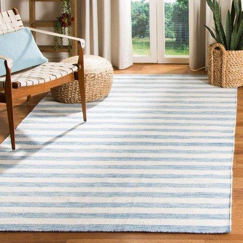Coastal Blue & Ivory Striped Hand Loomed Area Rug - Rugs - The Well Appointed House