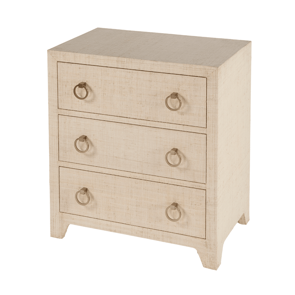 Coastal Natural Saguran Raffia Three Drawer Nightstand - Nightstands & Chests - The Well Appointed House