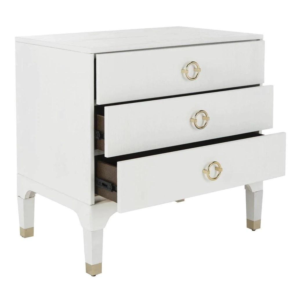 Contemporary White 3 Drawer Nightstand With Gold Hardware - Nightstands & Chests - The Well Appointed House