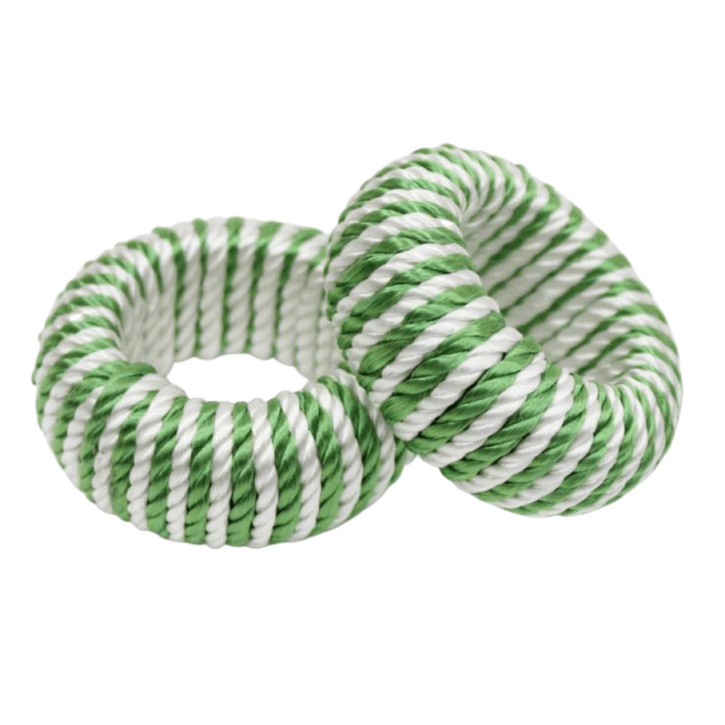 Set of 4 Green & White Cord Napkin Rings - The Well Appointed House