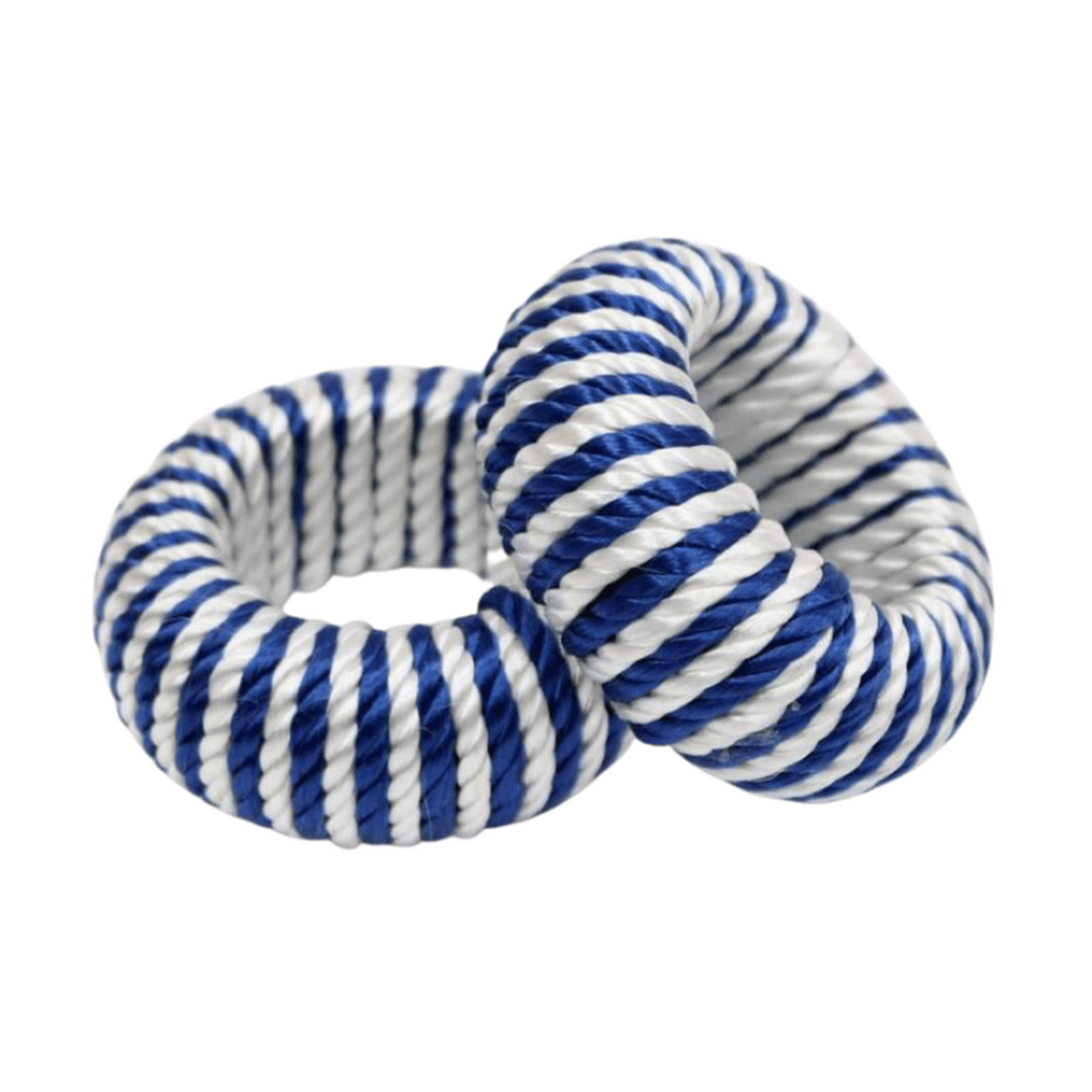 Set of 4 Navy Blue & White Cord Napkin Rings - The Well Appointed House
