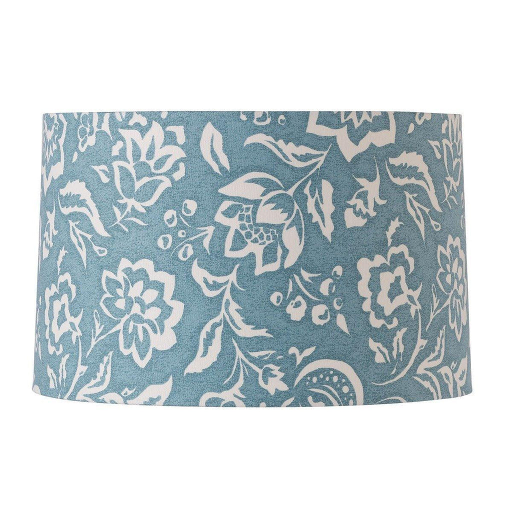 Cottage Blue Large Drum Lamp Shade with White Floral Design - Lamp Shades - The Well Appointed House