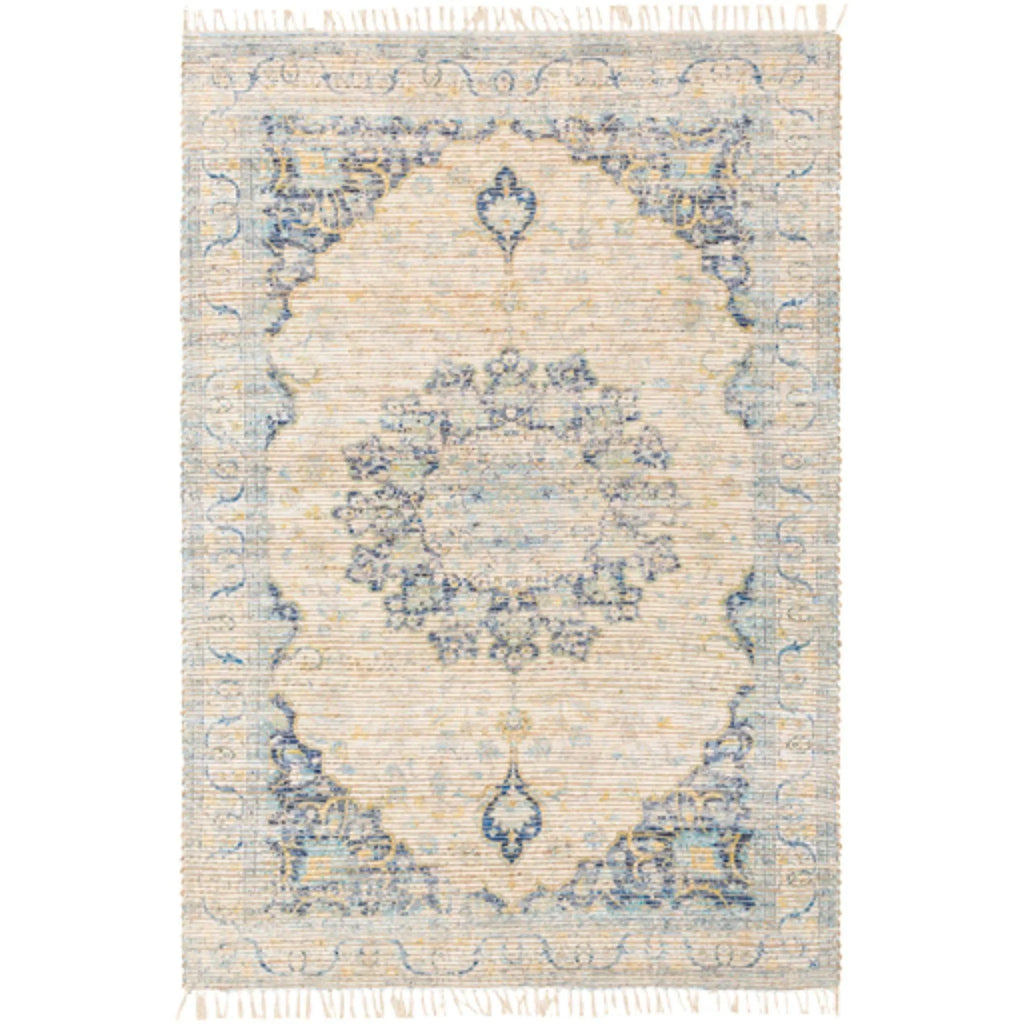 Coventry Blue and Beige Area Rug With Tassel Fringe - Available in a Variety of Sizes - Rugs - The Well Appointed House