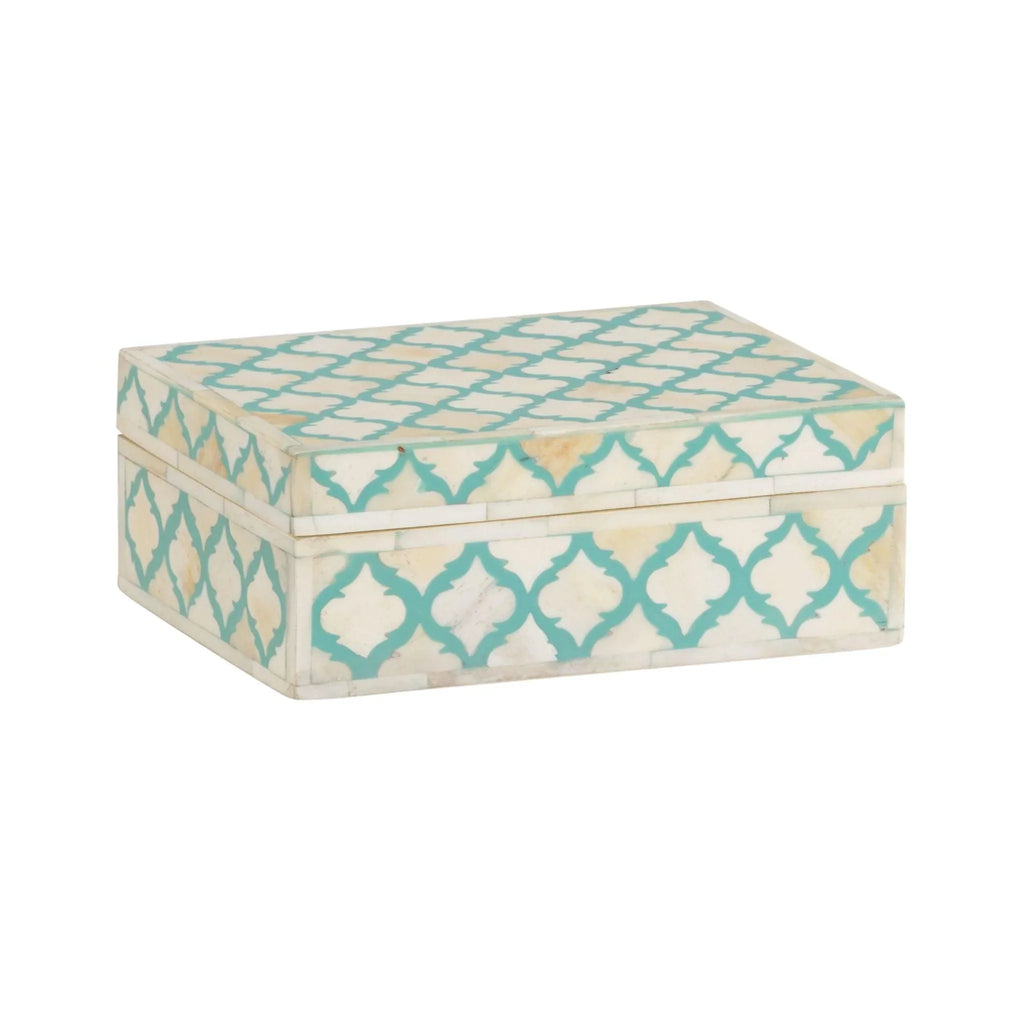 Cream And Turquoise Bone Inlay Decorative Box - Decorative Boxes - The Well Appointed House