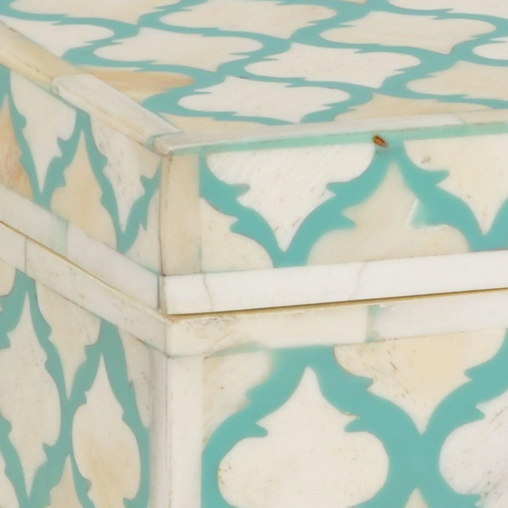 Cream And Turquoise Bone Inlay Decorative Box - Decorative Boxes - The Well Appointed House