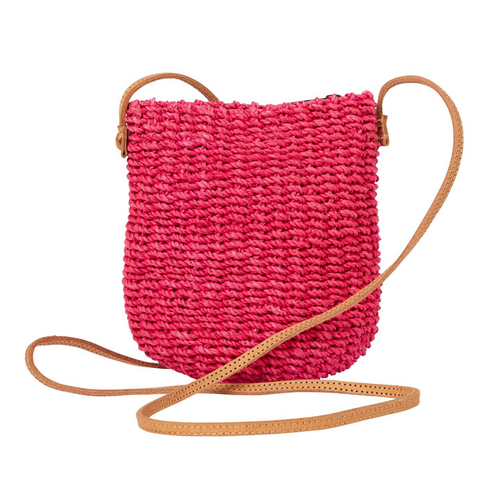 Straw Poof Crossbody Handbag in Pink- The Well Appointed House